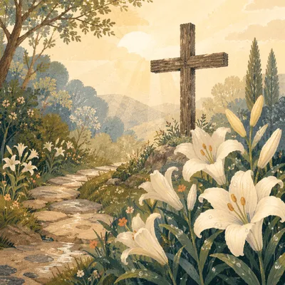 Easter Garden Cross With White Lilies