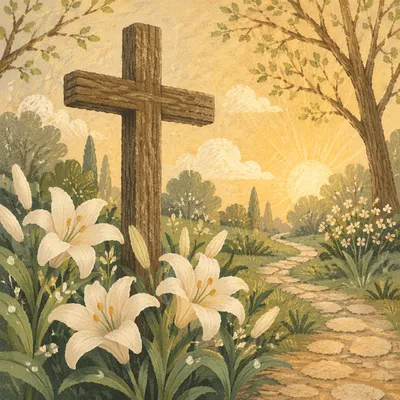 Easter Garden Cross with White Lilies