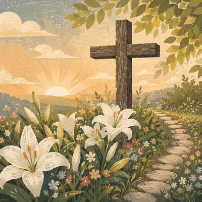 Easter Garden Cross with White Lilies