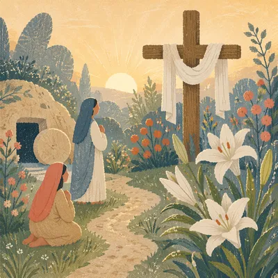 Easter Garden Cross with White Lilies