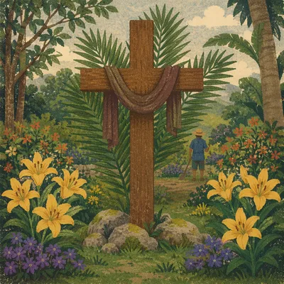 Easter Garden Cross with Lilies