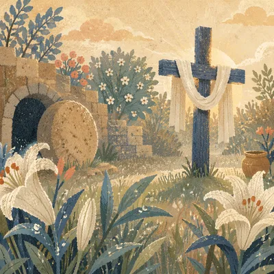 Easter Garden Cross with White Lilies
