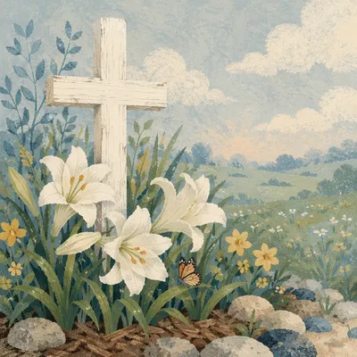 Easter Garden Cross With White Lilies