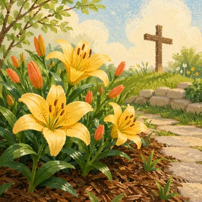 Easter Garden Lilies with Wooden Cross