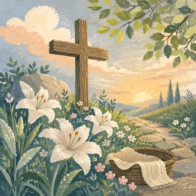 Easter Garden Cross with White Lilies