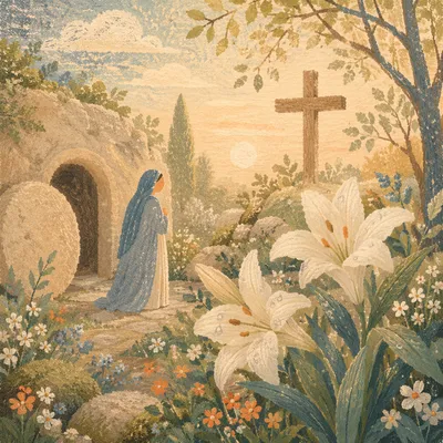 Easter Garden Cross with White Lilies