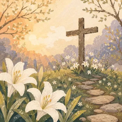 Easter Garden Cross with White Lilies