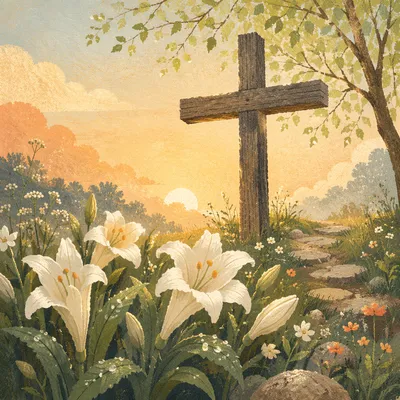 Easter Garden Cross with White Lilies