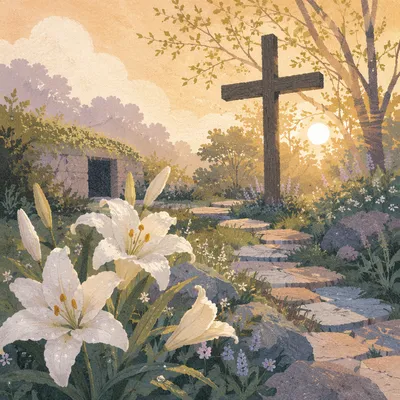 Easter Garden Cross with White Lilies