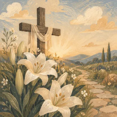 Easter Garden Cross with White Lilies