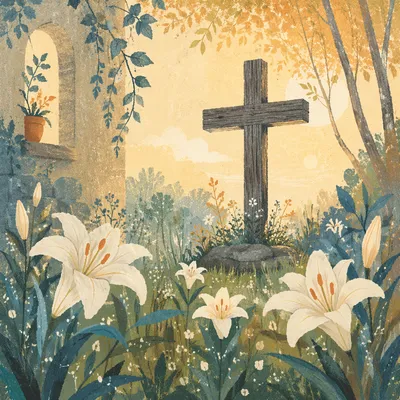 Easter Garden Cross with White Lilies