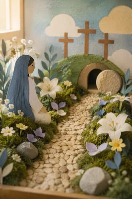 Easter Garden Path with Lilies and Crosses