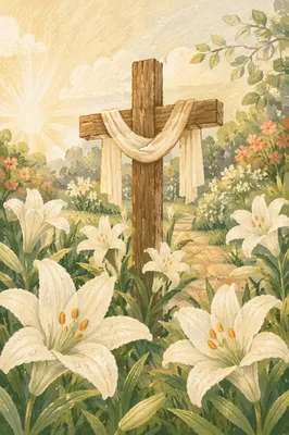 Easter Garden Cross With White Lilies
