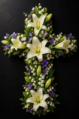 Easter Lily Floral Cross on Charcoal