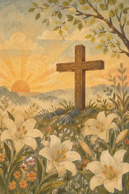 Easter Garden Cross with White Lilies