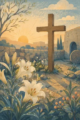 Easter Garden Cross with White Lilies