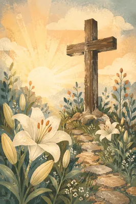 Easter Garden Cross with White Lilies