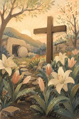 Easter Garden Cross with White Lilies