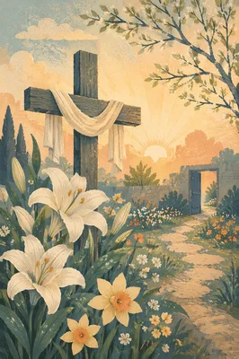 Easter Garden Cross with White Lilies