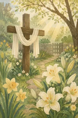 Easter Garden Cross with White Lilies