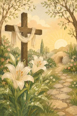 Easter Garden Cross with White Lilies