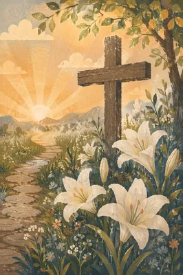 Easter Garden Cross With White Lilies