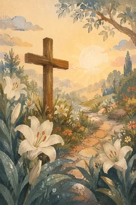 Easter Garden Cross with White Lilies
