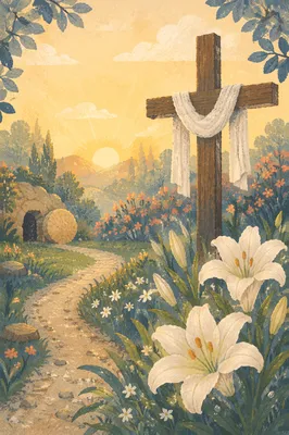 Easter Garden Cross with White Lilies