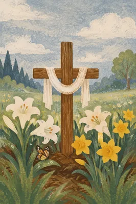 Easter Garden Cross with Lilies