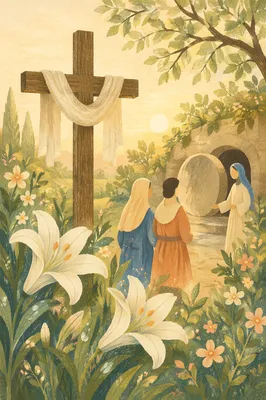 Easter Garden Cross With White Lilies