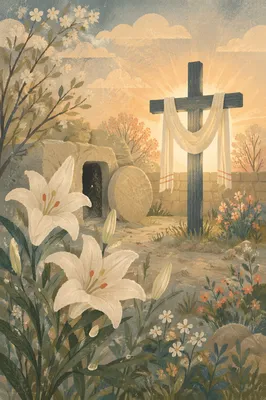 Easter Garden Cross with White Lilies