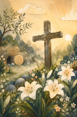 Easter Garden Cross with White Lilies