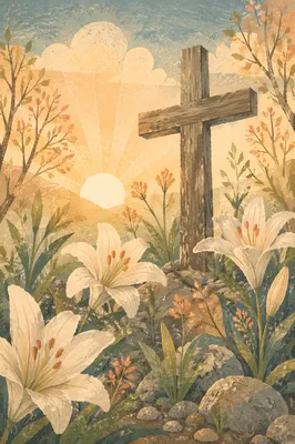 Easter Garden Cross with White Lilies