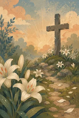 Easter Garden Cross with White Lilies