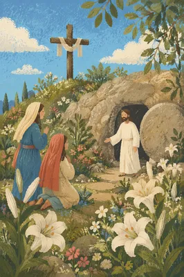 Easter Garden Cross with White Lilies