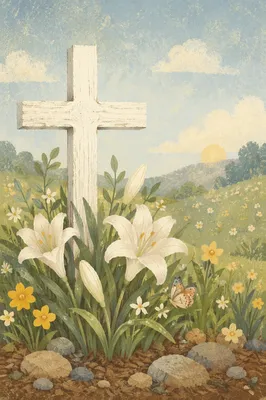 Easter Garden Cross with White Lilies
