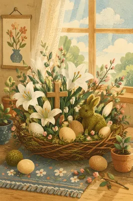 Easter Garden Lilies with Wooden Cross