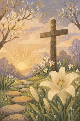 Easter Garden Cross with White Lilies