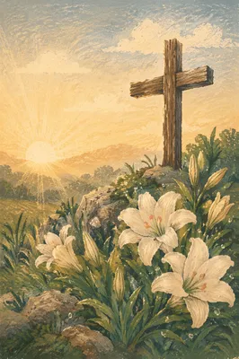 Easter Garden Cross With White Lilies