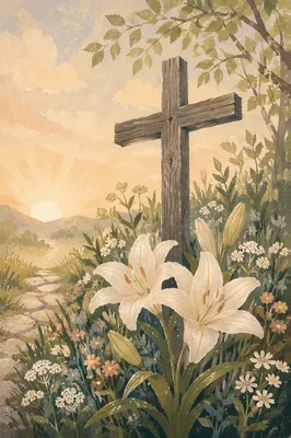 Easter Garden Cross with White Lilies