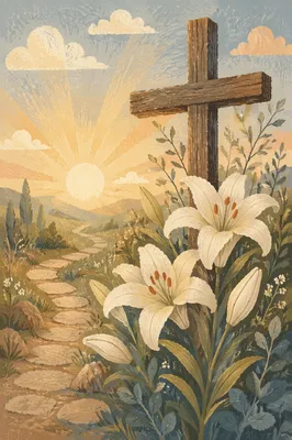 Easter Garden Cross with White Lilies