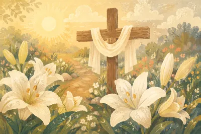 Easter Garden Cross with White Lilies
