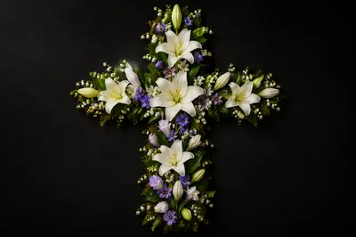 Easter Lily Floral Cross on Charcoal