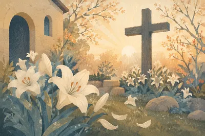 Easter Garden Cross with White Lilies