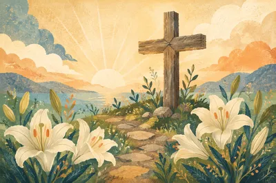 Easter Garden Cross with White Lilies