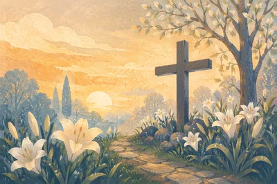 Easter Garden Cross with White Lilies
