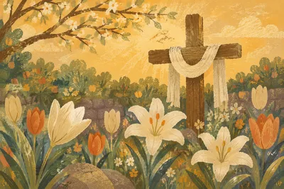 Easter Garden Cross with White Lilies