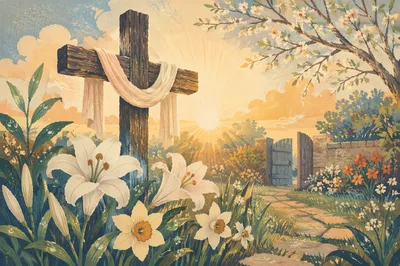 Easter Garden Cross with White Lilies