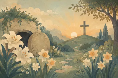 Easter Garden Cross with White Lilies