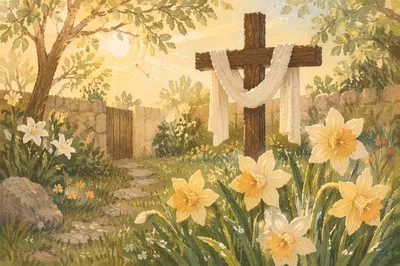 Easter Garden Cross with White Lilies